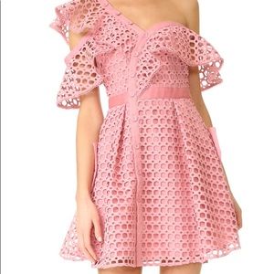 SELF-PORTRAIT One Shoulder Lace Mini Dress Pink